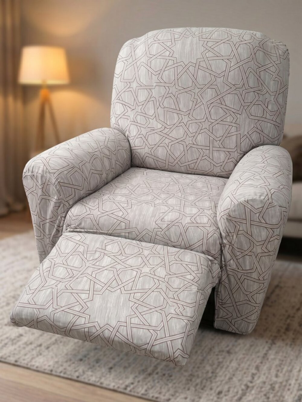 Joywell Armchair Recliner Slipcover Geometric Champagne Fitted 2-Piece Set